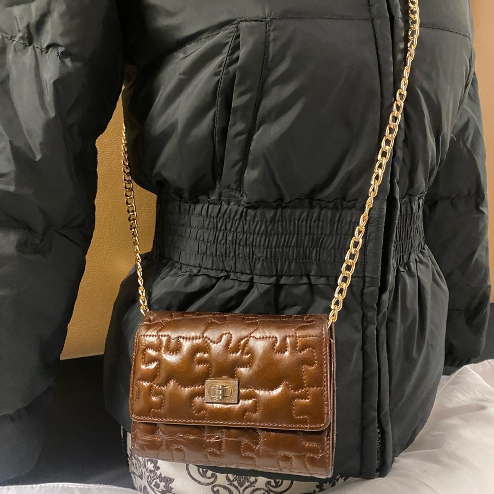 Authentic Chanel patent puzzle small bifold wallet